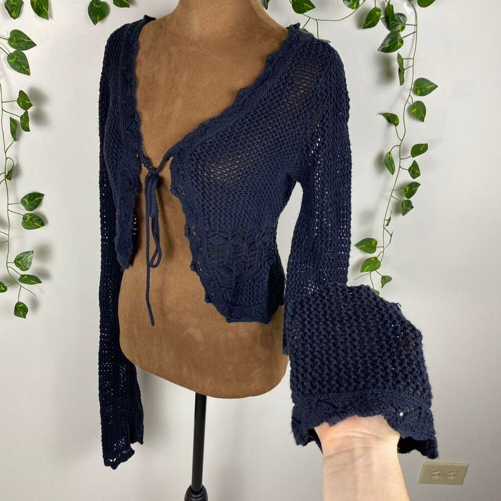 Black crochet bolero 100% cotton bell sleeves knitwear shrug goth grunge